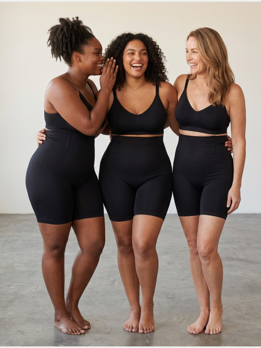 Trois femmes de morphologies différentes portant le short gainant Freebala